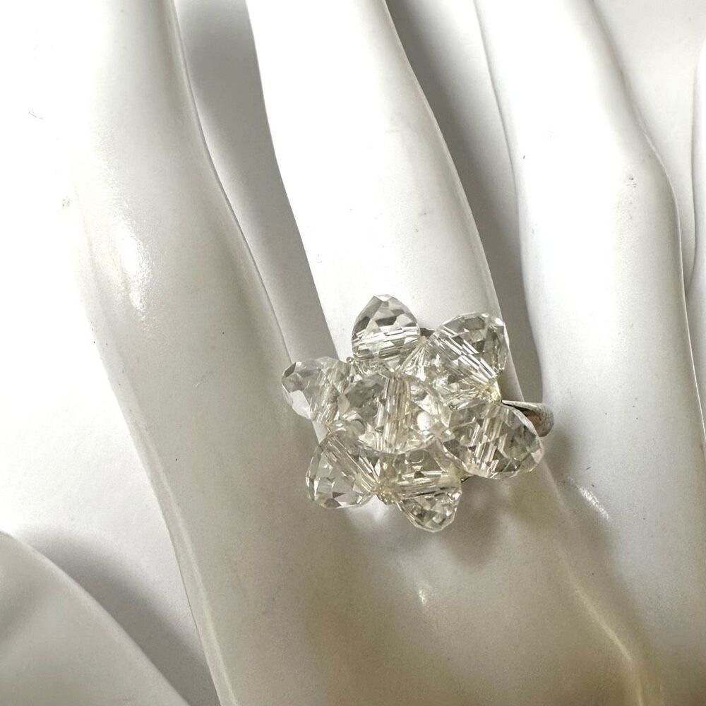Clear beaded cluster ring